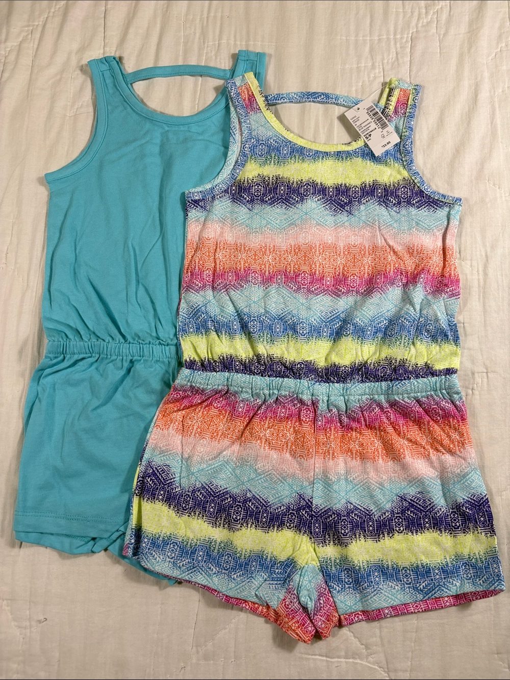The Childrens Place‎ Girls Romper 2 Pack Blue Multi Color Geometric Size 5/6 S